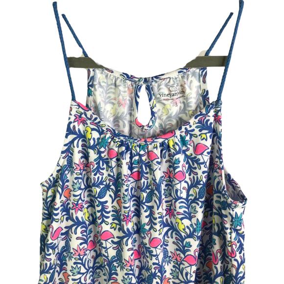 Vineyard Vines Romper Girls Sz L/14 Blue White Tie Waist Twine Spaghetti Straps - Picture 4 of 9